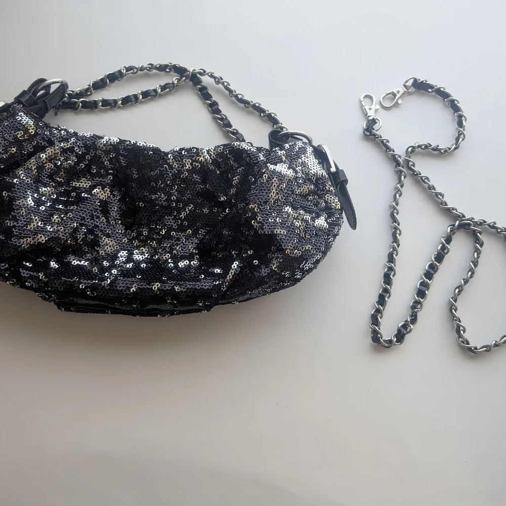 Sequin black evening/night-out handbag - crossbody party bag - chain strap - Picture 3 of 5